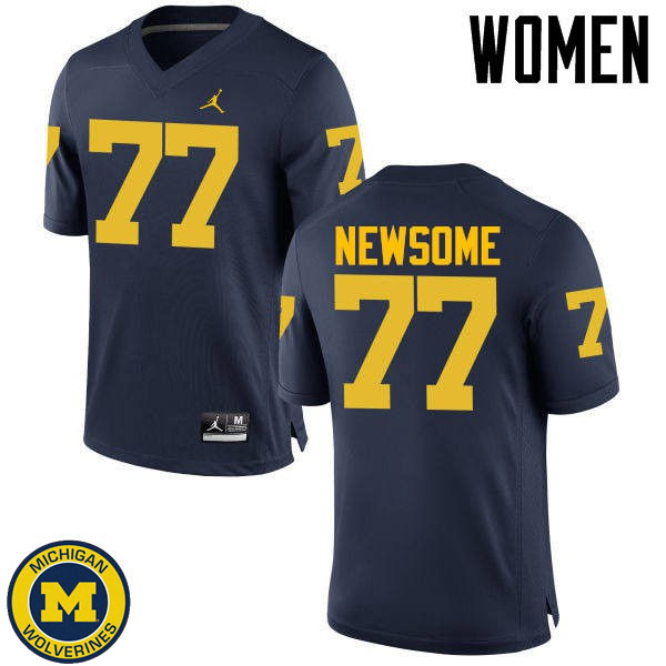 Women Michigan Wolverines #77 Grant Newsome Navy Official Game Jersey